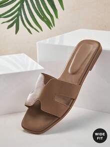 SHUZIA Sandal đế bằng dáng rộng thoải mái dành cho nữ, thích hợp mang hàng ngày, đi nghỉ mát. - Màu be - Xem 2