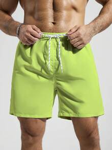 Manfinity Swimmode Men's Elastic Waist Drawstring Casual Pocket Loose Beach Pants - Green - View 3