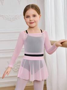 3件套少女专业优雅可爱小女孩初学者芭蕾舞紧身衣，露肩T恤连体裤和裙子，芭蕾舞训练服 - 彩色 - 查看 6