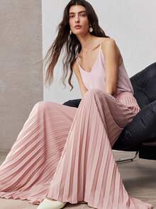 ZEYLAH Women Spring Solid Pleated Wide Leg Pants
