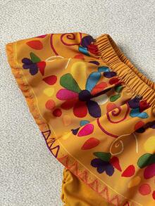 EMERY ROSE Floral Digital Print Off Shoulder Fitted Women T-Shirt - Yellow - View 4