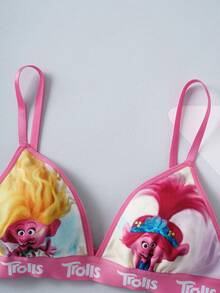 Trolls X SHEIN Bộ áo ngực và quần lót nữ mềm mại, thoải mái với họa tiết hoạt hình, chữ cái, chất liệu jacquard. - Hồng - Xem 3