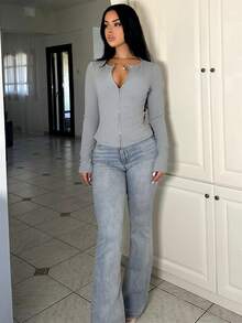 Vassilux 拉链圆领长袖上衣休闲度假机场度假返校秋季冬季 - 淺灰色 - 查看 6