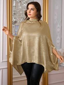 Firerie 大码女式纯色立领蝙蝠袖宽松优雅衬衫 - 金色 - 查看 6