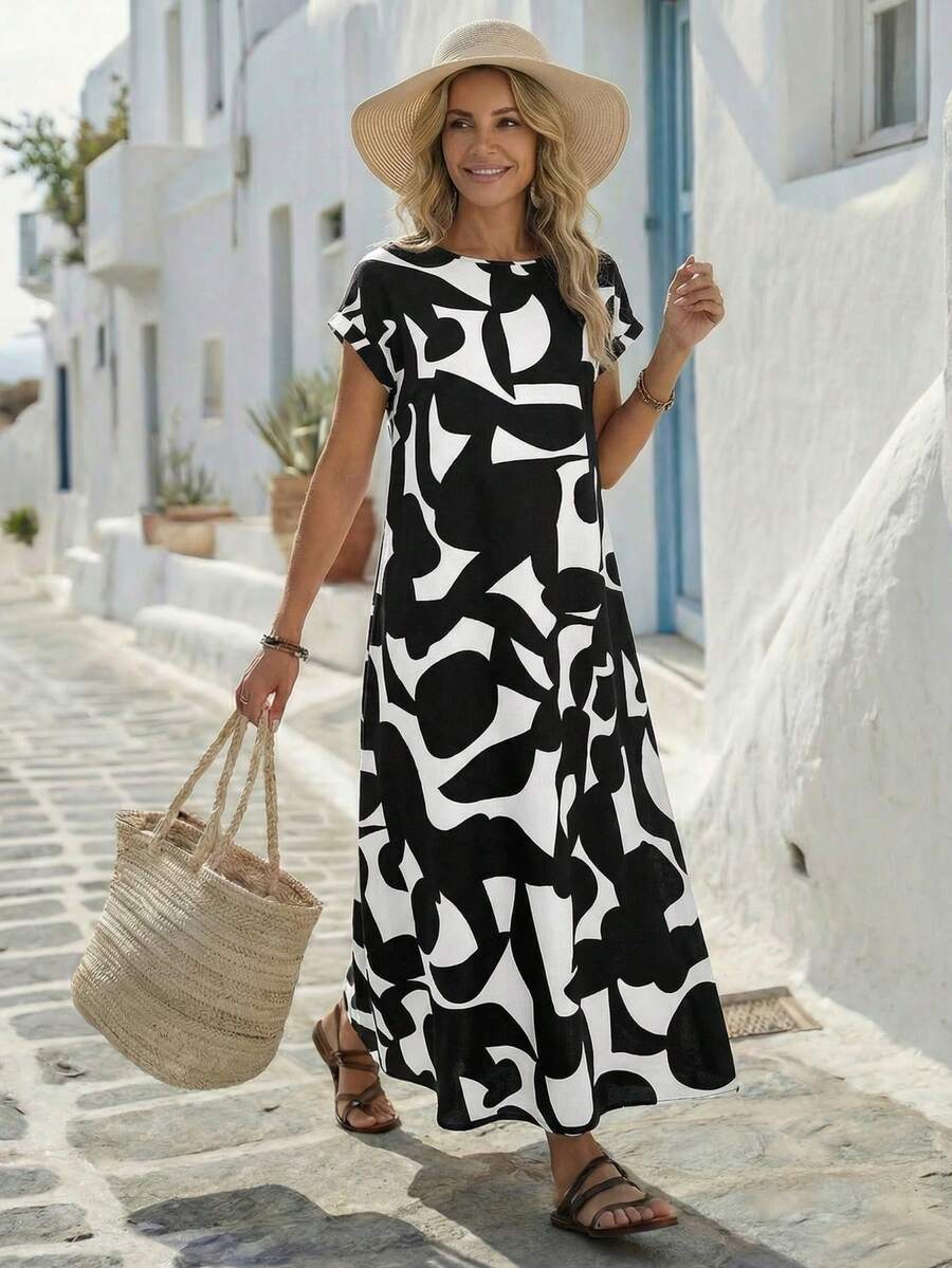 EMERY ROSE 女式全印花长假休闲连衣裙