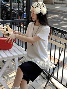 DAZY 女式韩版休闲圆领长袖T恤 夏季 - 白色 - 查看 9