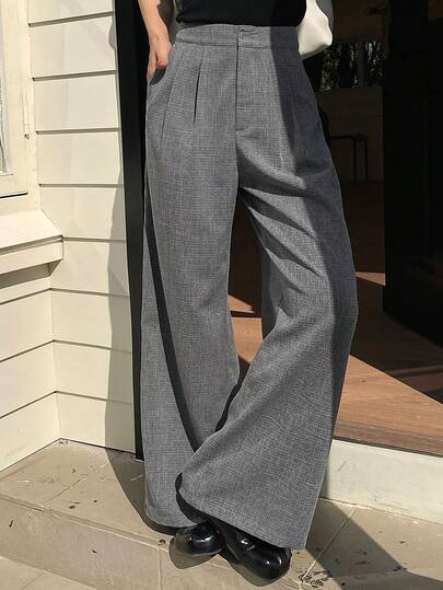 DAZY Women's Casual High Waist Wide Leg Solid Color Pants