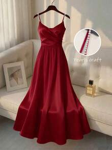 Franclia Women's New Arrivals: Spring, Summer, Autumn - Elegant, Romantic, Gorgeous - Birthday Party, Evening Party, Vacation, Everyday Wear - Elegant Commute - French Valentine's Day, New Year - Pleated Diamond Embellished Full Skirt Dress - Sexy Dress - Holiday Wear - Red Dress - New Year's Dress - Burgundy Dress - Umbrella Skirt - Red Dress - A-Line Skirt - Crossover A-Line Umbrella Skirt - Pearl Strap Maxi Dress - Birthday Dress - Party Dress - Concert Dress - Family Dinner Dress - Carnival Dress - Muslim Robe - Burgundy Dress - Inner Layer Dress - Vacation Dress - Red - View 3