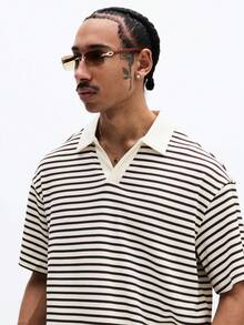 SUMWON Essentials 短款宽松版型横条纹 Polo 衫，翻领短袖休闲夏季上衣 - 彩色 - 查看 5