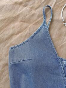 Soleia 女士休闲系带裹身吊带牛仔连衣裙，适合度假 - 淺色水洗藍 - 查看 5