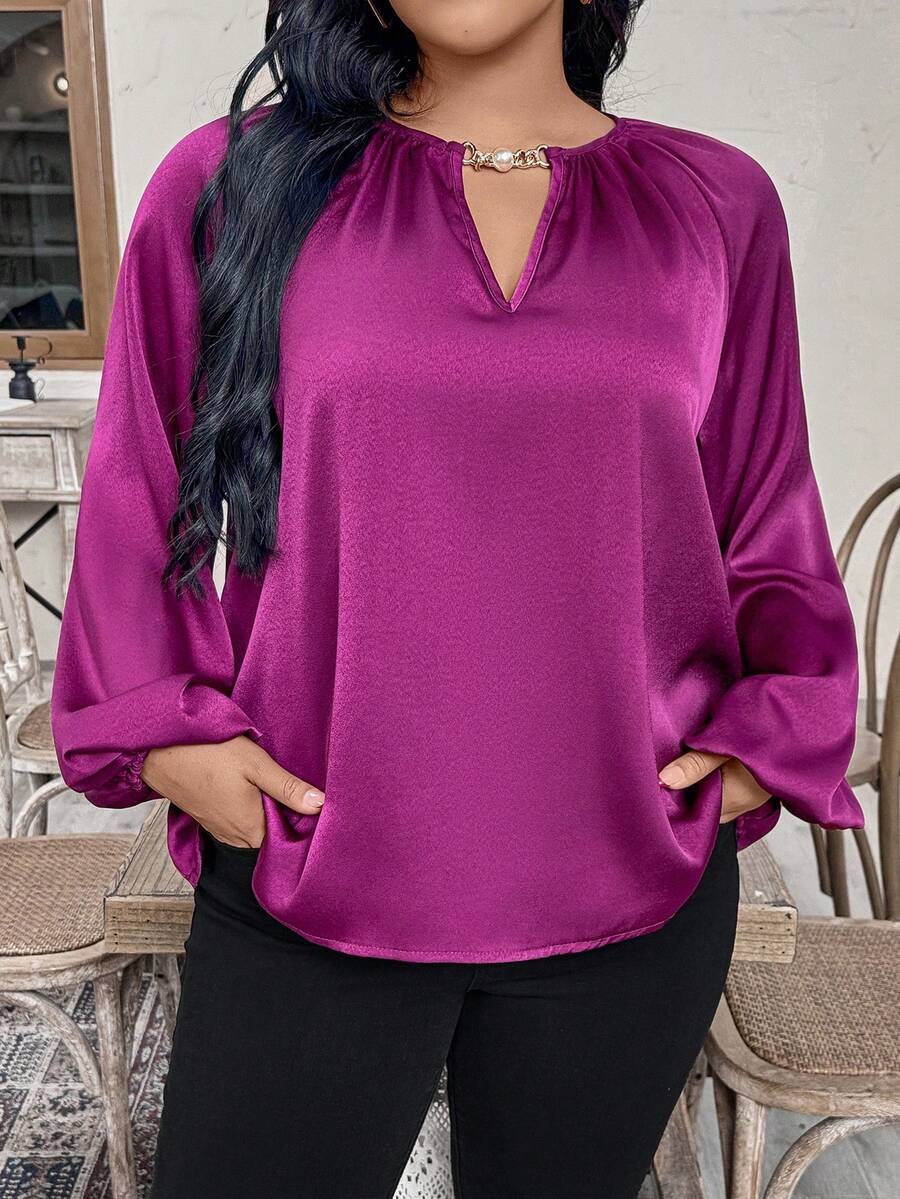 EMERY ROSE Blusa elegante de tela para uso diario en tallas grandes - Morado - Ver 1