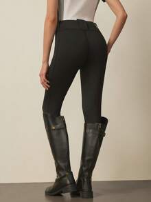 With My Calm 女士秋冬运动马术裤，黑色修身七分裤，带腰带，双层口袋，适合日常休闲穿着、跑步、瑜伽、健身、网球、高尔夫、骑马等运动。 - 黑色 - 查看 2