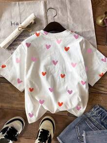 T-shirt à manches courtes col rond minimaliste décontracté pour préadolescentes, convient pour l'été - Multicolore - Voir 3
