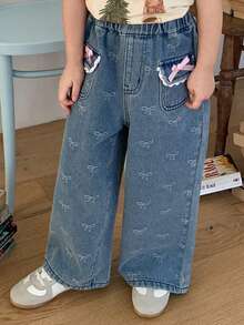 Girls Young Girl Flare Cute Jeans - Blue - View 3