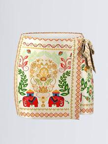 Swim Oasis 2pcs/Set Positioning Print Strap Top & Positioning Print Skirt, Summer Outfit - Multicolor - View 4