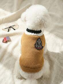 PETSIN Áo len thú cưng màu nâu phong cách đại học, ấm áp cho mèo và chó, lý tưởng cho mùa thu/đông - màu nâu - Xem 5