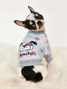 PETSIN 1件花朵图案小狗波点字母印花法兰绒卫衣，适合秋冬季节穿着，厚实保暖，宠物服装 - 彩色 - 查看 2