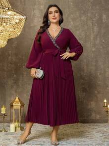 EMERY ROSE Váy mùa thu dệt kim cỡ lớn, thanh lịch và rộng rãi - Màu đỏ tím - Xem 3