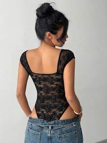 Aloruh 女士时尚法式性感蕾丝连体衣 - 黑色 - 查看 2