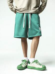 Chillumni Men Letter Patched Detail Drawstring Waist Shorts - Green - View 6