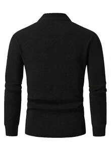 Manfinity Homme Men's Casual Everyday Commute Simple Solid Color Shawl Neck Button-Front Cardigan, Autumn/Winter - Black - View 2
