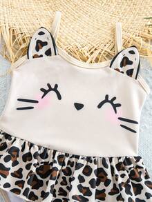 SHEIN Baby Girl Leopard Print Cute One-Piece Swimsuit - Multicolor - View 5