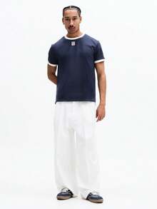 SUMWON Essentials Ringer T-Shirt With Contrasting White Trim Round Neckline Short Sleeves Regular Fit Casual Everyday Wear Basic Tee - Multicolor - View 3