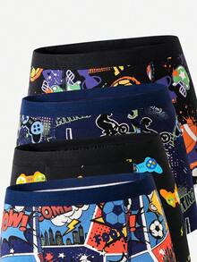 4pcs/Set Assorted Colorful Sports Series Boxer Briefs For Tween BoyBasketball, Football, Game Controller Prints, Cotton Underwear - Multicolor - View 3