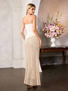 MOTF Soiréza STRAPLESS STRUCTURED PATCHWORK FAUX PEARL EMBROIDERED ELEGANT MERMAID FORMAL DRESS, SUITABLE FOR BANQUET AND WEDDING - Apricot - View 4