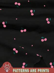 两件套黑色和粉色可爱复古迷你爱心樱桃印花少女休闲简约短袖上衣和短裤套装，适合夏季穿着 - 彩色 - 查看 3