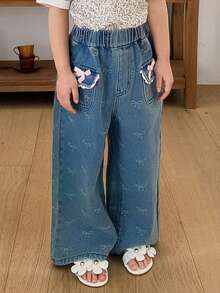 Girls Young Girl Flare Cute Jeans - Blue - View 5