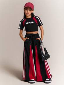 Radiana Tween Girl Spring/Summer Streetwear Red Baggy High Waisted Wide Leg Pants - Multicolor - View 7