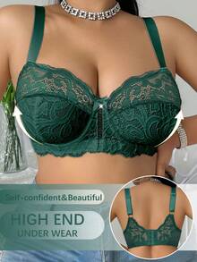 DesireSculpt 1 pieza Sujetador con aros de encaje para mujer de talla grande - Verde militar - Ver 3