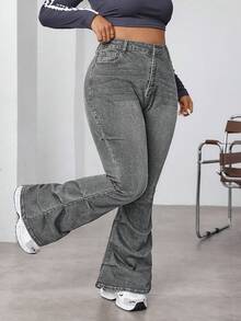 SHEIN ICON Quần jean ống loe dáng rộng cỡ lớn - Xám - Xem 6