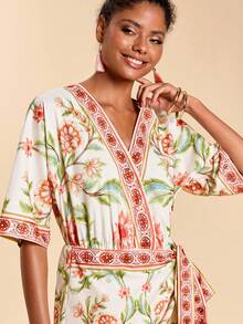 SHEIN TRVLCHIC 女士碎花短袖侧系带连体裤 - 粉色 - 查看 6