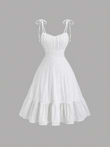 SHEIN Sweetro Women's Summer New Stylish Youthful Pleated Texture Tie-Up Bow A-Line Camisole Dress - White - View 1