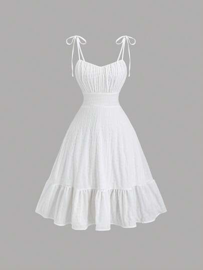 SHEIN Sweetro Women's Summer New Stylish Youthful Pleated Texture Tie-Up Bow A-Line Camisole Dress