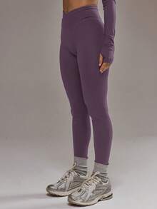 Musera Sport Quần legging chéo phía trước, chỉ bao gồm phần dưới, quần thể thao mùa đông, đồ tập gym, đồ tập luyện, chất liệu hợp kim. - Màu tím - Xem 4