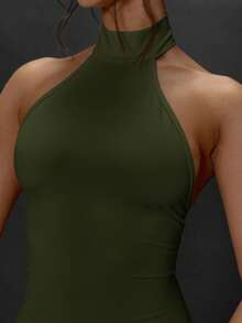 MUSERA 高领修身紧身七分连体裤，日常外出、夜间外出、性感街头风、派对优雅时尚夏季休闲款 - 軍綠色 - 查看 5