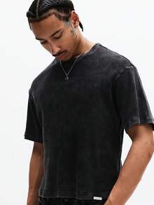 SUMWON Oversized Ribbed Cotton Short Sleeve Crew Neck T-Shirt Casual Streetwear Top For Spring Summer Everyday Comfort - Black - View 5