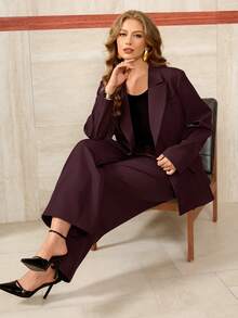 Roveilla Women's Elegant French Style Long Sleeve Blazer Jacket With Lapel Collar And Single-Breasted Design, Paired With Wide-Leg Suit Pants, Suitable For Commuting, Vacation, Afternoon Tea, Romantic Occasions, High-Quality Fabric, Spring/Autumn - Maroon - View 8