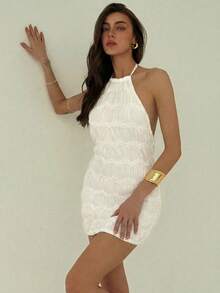 Aloruh Women's Sequin Embellished Mini Dress, Party/Cocktail, Spring/Summer - Apricot - View 5