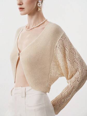 Aalyst Nuevo cárdigan corto con cuello en V y botones para mujer, primavera/verano. Elegante suéter de punto de manga larga ajustado de alta gama