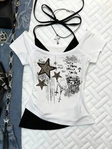 Noixe Women's Fashionable Mock Neck Short Sleeve Top - Multicolor - View 1