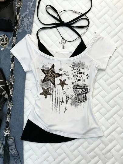 Noixe Áo thun ngắn tay cổ cao thời trang dành cho nữ