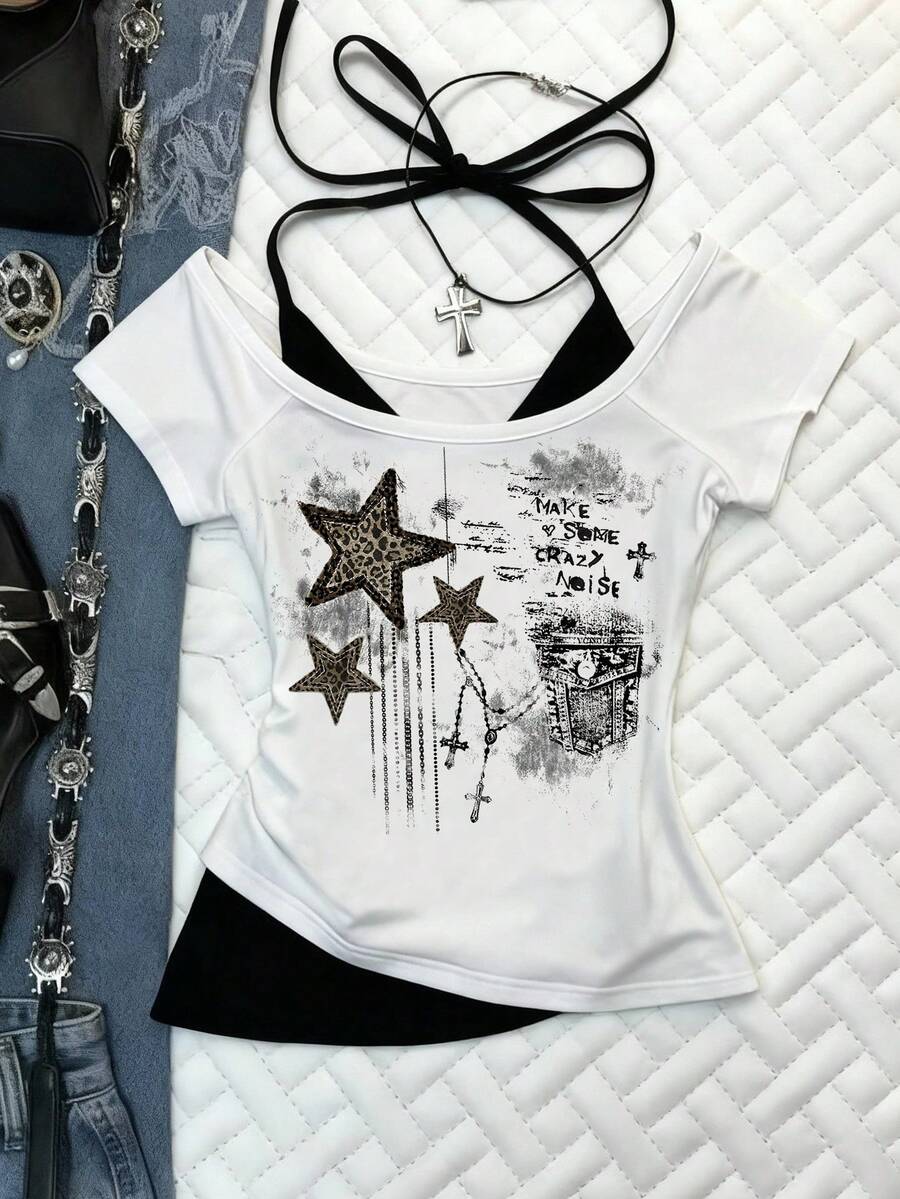 Noixe Women's Fashionable Mock Neck Short Sleeve Top - Multicolor - View 1