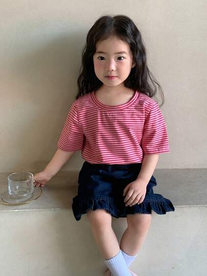 DAZY 女童圆领条纹短袖上衣，春夏款