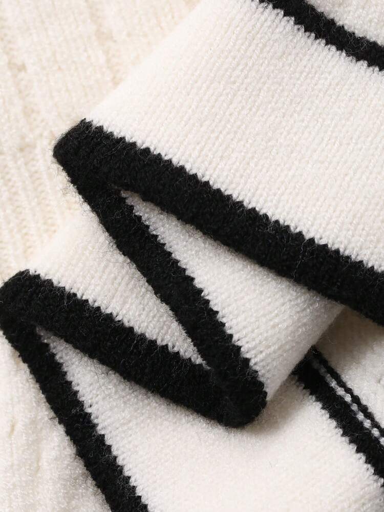 Women's Elegant Turndown Collar Colorblock Striped Knit Dress, Summer