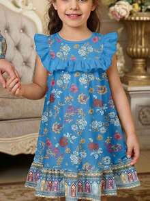 Classic Vintage Floral Print Casual Dress, Suitable For Spring And Summer, Traditional Middle Eastern Arabic Style - Multicolor - View 3
