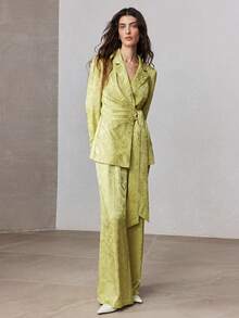 ZEYLAH Elegant Commuter Jacquard Wide-Leg Suit Pants, Spring - Green - View 6